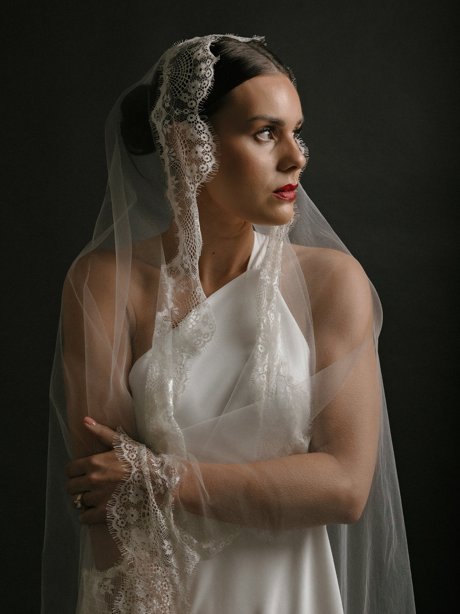 Sarah Stoute handmade Mantilla Chantilly lace veil